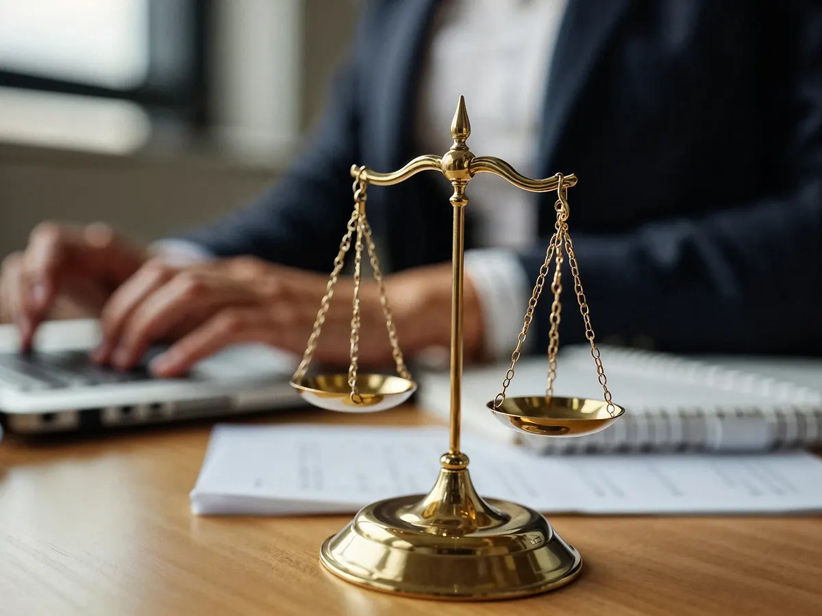 Scales of justice on an attorney’s desk