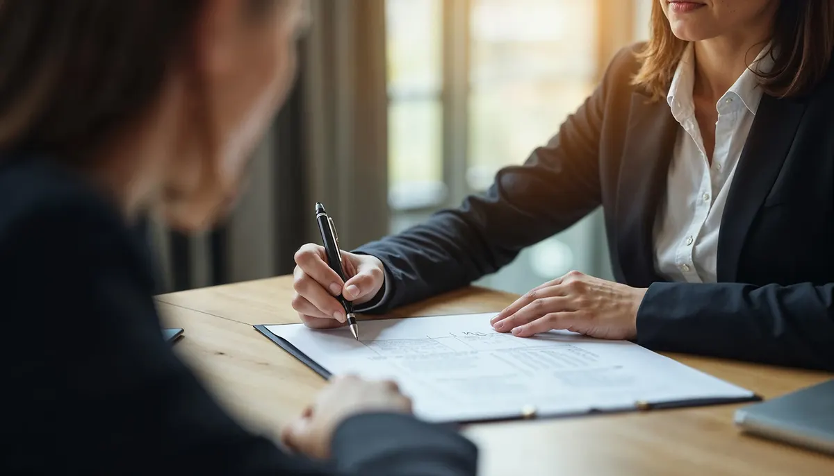 Signing documents at a business meeting